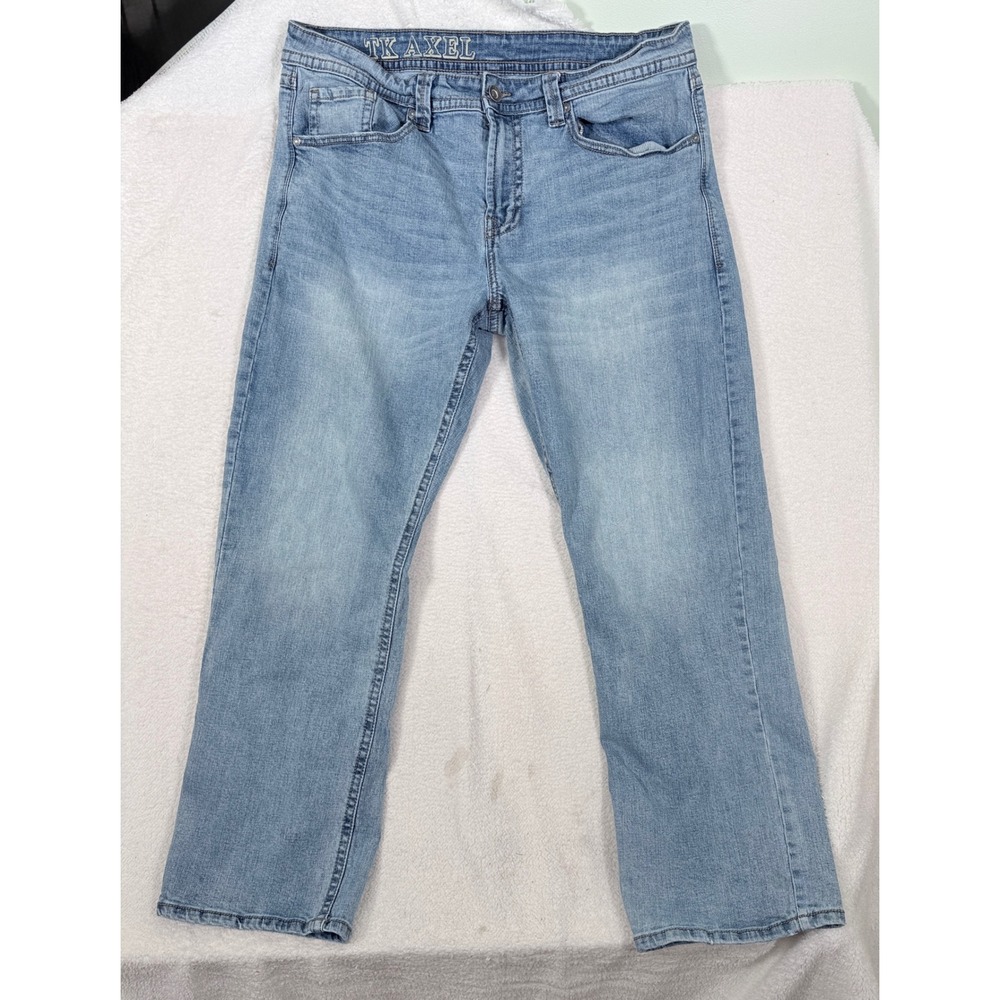 TK Axel Mens Jeans 36x32 Blue Light Wash Straight Leg Stretch Denim Axel MFG Co